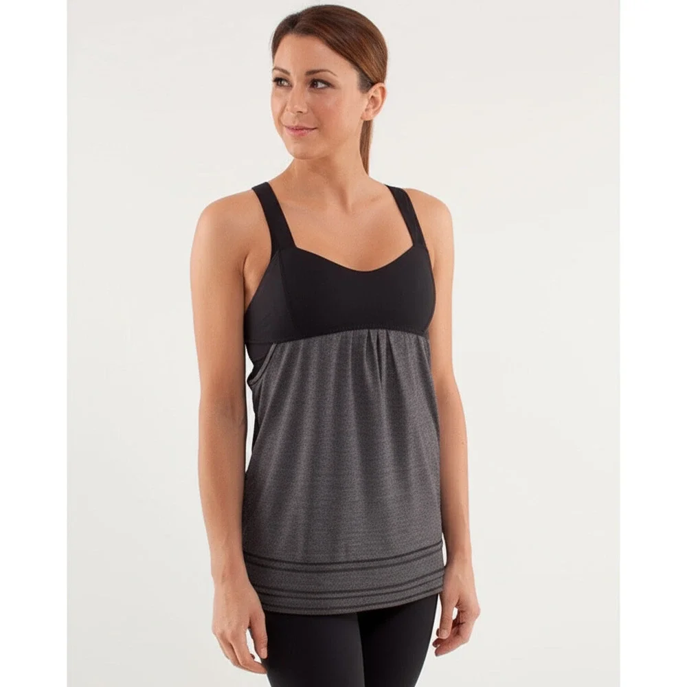 Lululemon Run Back Womens 4 Black Activewear Ruched Shelf Bra Yoga Running